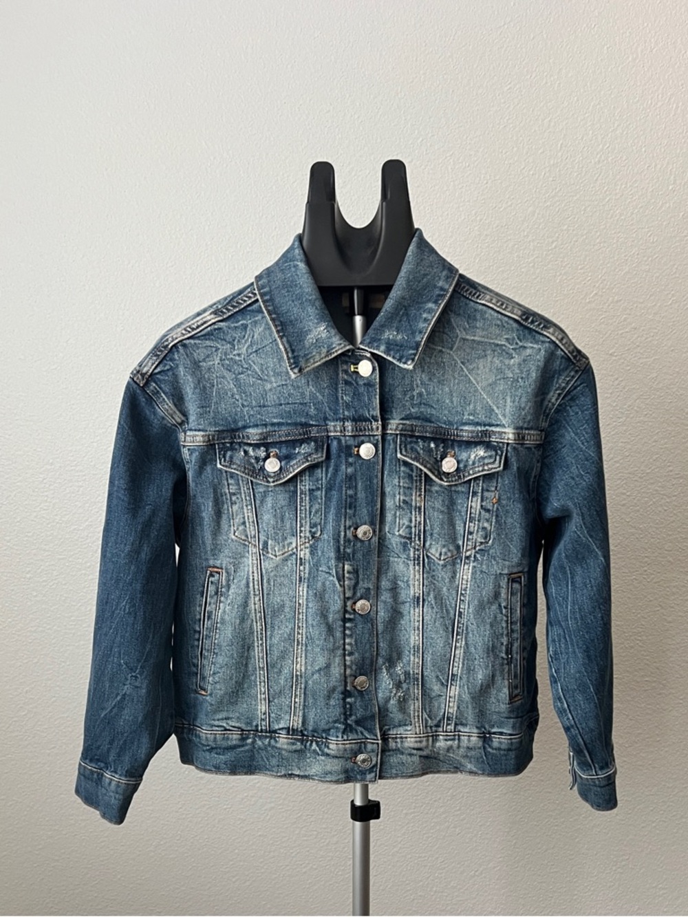 Pilcro Anthropologie Distressed Indigo Blue Jean Jacket Size SP